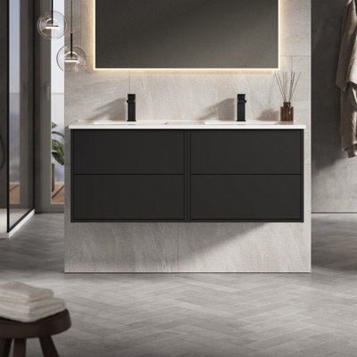 Banyetti Venti 1200mm Wall Hung Vanity Unit With Lira BasinMatt Black from B&Q