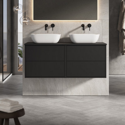Banyetti Venti 1200mm Wall Hung Vanity Unit With Matching WorktopMatt Black from B&Q
