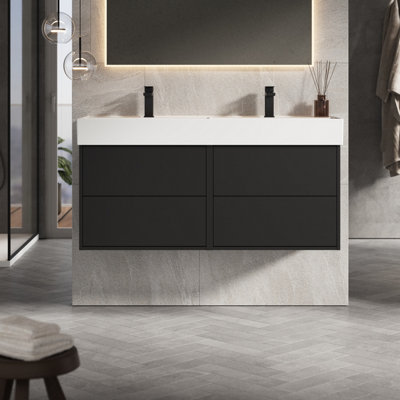 Banyetti Venti 1200mm Wall Hung Vanity Unit With Veneto 2 Tap Hole BasinMatt Black from B&Q