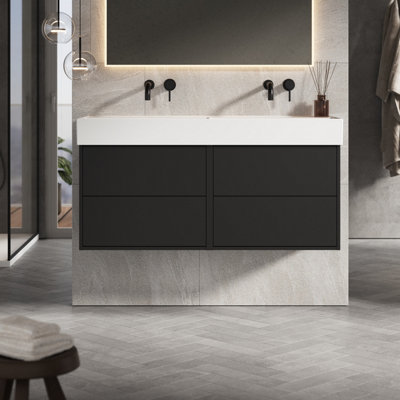 Banyetti Venti 1200mm Wall Hung Vanity Unit With Veneto 0 Tap Hole BasinMatt Black from B&Q