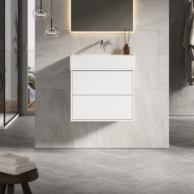 Banyetti Venti 600mm Wall Hung Vanity Unit With Veneto 0 Tap Hole BasinMatt White from B&Q