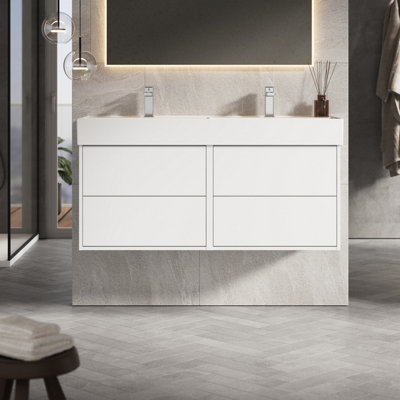 Banyetti Venti 1200mm Wall Hung Vanity Unit With Veneto 2 Tap Hole BasinMatt White from B&Q
