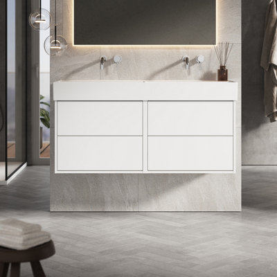 Banyetti Venti 1200mm Wall Hung Vanity Unit With Veneto 0 Tap Hole BasinMatt White from B&Q