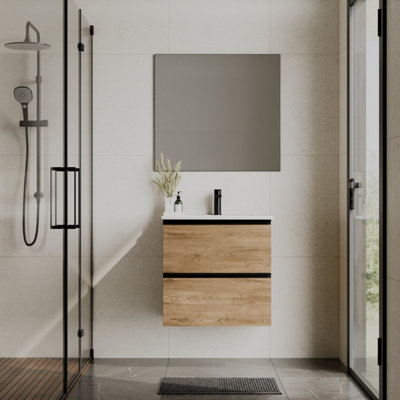 B&Q -  Akiro 600mm Wall Hung Basin Unit With Lira BasinWalnut