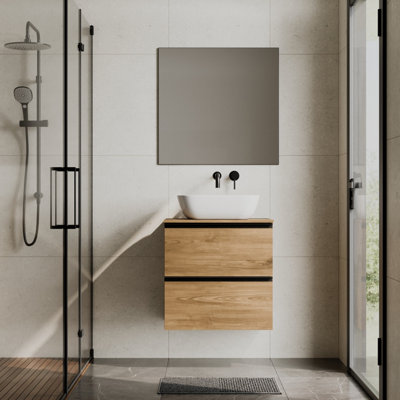 Banyetti Akiro 800mm Wall Hung Basin Unit With Matching WorktopWalnut from B&Q