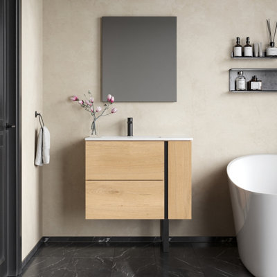 B&Q -  Evora 800mm Wall Hung Basin Unit With Lira BasinNatural Oak
