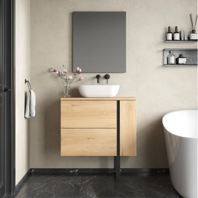 Banyetti Unisex Light Brown Evora 800Mm Wall Hung Vanity With Matching Worktop - Natural Oak In - Image 2