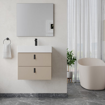 Banyetti Invicta 600mm Wall Hung Vanity Unit With Veneto 1 Tap Hole BasinCashmere from B&Q