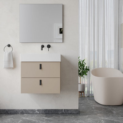Banyetti Invicta 600mm Wall Hung Vanity Unit With Veneto 0 Tap Hole BasinCashmere from B&Q
