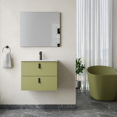 Banyetti Invicta 600mm Wall Hung Vanity Unit With Athena BasinSage Green from B&Q