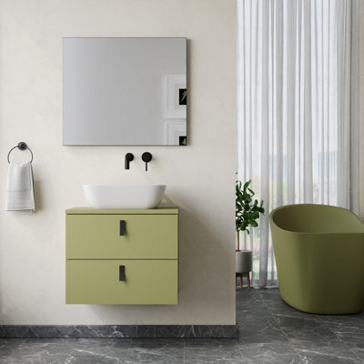 Banyetti Invicta 600mm Wall Hung Vanity Unit With Matching WorktopSage Green from B&Q