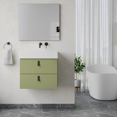 Banyetti Invicta 600mm Wall Hung Vanity Unit With Veneto 0 Tap Hole BasinSage Green from B&Q