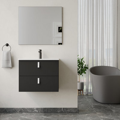 Banyetti Invicta 600mm Wall Hung Vanity Unit With Athena BasinMatt Black from B&Q