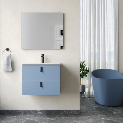 Banyetti Invicta 600mm Wall Hung Vanity Unit With Athena BasinPowder Blue from B&Q