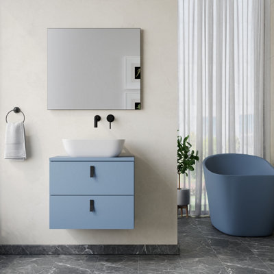 Banyetti Invicta 600mm Wall Hung Vanity Unit With Matching WorktopPowder Blue from B&Q