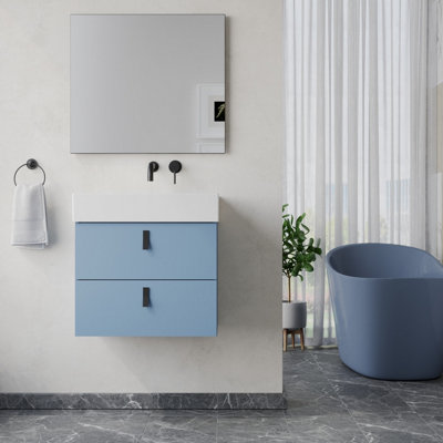 Banyetti Invicta 600mm Wall Hung Vanity Unit With Veneto 0 Tap Hole BasinPowder Blue from B&Q