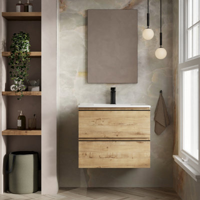 Banyetti Vatilla 700mm Wall Hung Basin Unit With Lira BasinOstippo Oak from B&Q