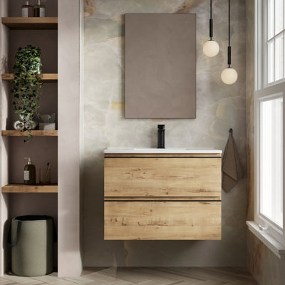 Banyetti Black Vatilla 800Mm Wall Hung Basin Unit With Lira Basin - Ostippo Oak