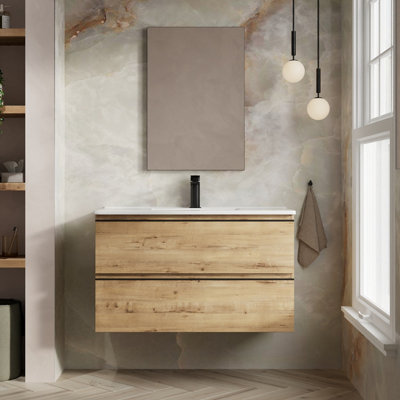 Banyetti Vatilla 1000mm Wall Hung Basin Unit With Lira BasinOstippo Oak from B&Q