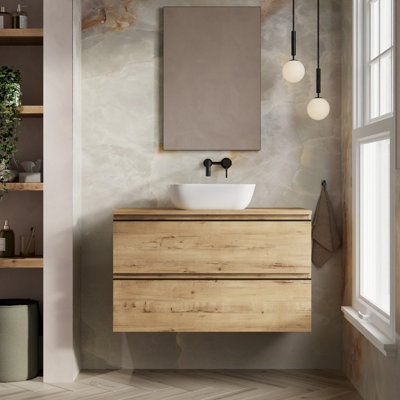 B&Q -  Vatilla 1000mm Wall Hung Basin Unit With Matching WorktopOstippo Oak