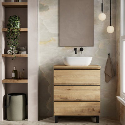 Banyetti Vatilla 700mm Floorstanding Vanity Unit With Matching WorktopOstippo Oak from B&Q