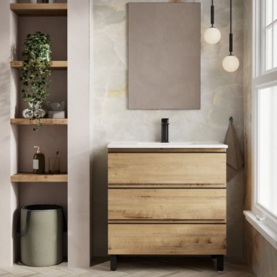 Banyetti Vatilla 800mm Floorstanding Vanity Unit With Lira BasinOstippo Oak from B&Q