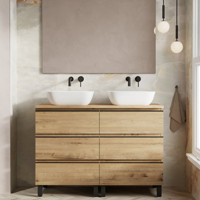 Banyetti Vatilla 1200mm Floorstanding Vanity Unit With Matching WorktopOstippo Oak from B&Q