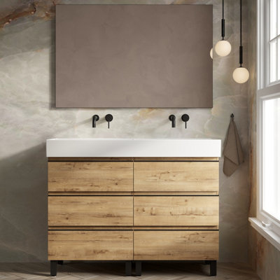 Banyetti Vatilla 1200mm Floorstanding Vanity Unit With Veneto No Tap Hole BasinOstippo Oak from B&Q