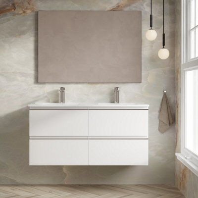 Banyetti Vatilla 1200mm Wall Hung Basin Unit With Athena BasinGloss White from B&Q