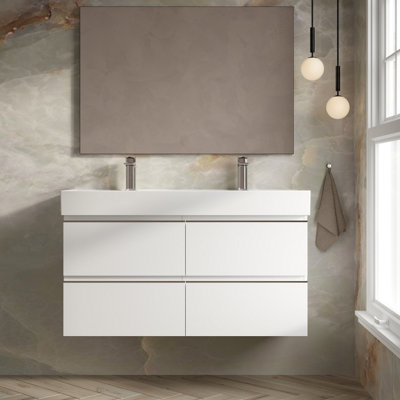 Banyetti Vatilla 1200mm Wall Hung Basin Unit With Veneto 2 Tap Hole BasinGloss White from B&Q
