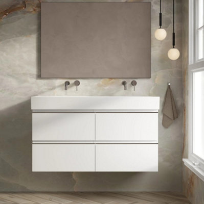 Banyetti Vatilla 1200mm Wall Hung Basin Unit With Veneto No Tap Hole BasinGloss White from B&Q