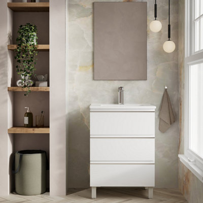 Banyetti Vatilla 600mm Floorstanding Vanity Unit With Lira BasinGloss White from B&Q
