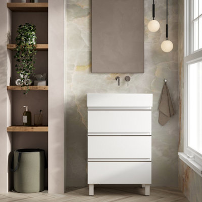 Banyetti Vatilla 600mm Floorstanding Vanity Unit With Veneto No Tap Hole BasinGloss White from B&Q