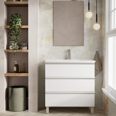 Banyetti Vatilla 800mm Floorstanding Vanity Unit With Lira BasinGloss White from B&Q