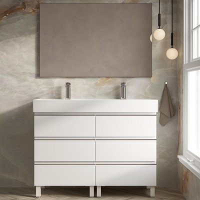Banyetti Vatilla 1200mm Floorstanding Vanity Unit With Veneto 2 Tap Hole BasinGloss White from B&Q