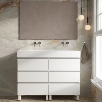 Banyetti Vatilla 1200mm Floorstanding Vanity Unit With Veneto No Tap Hole BasinGloss White from B&Q