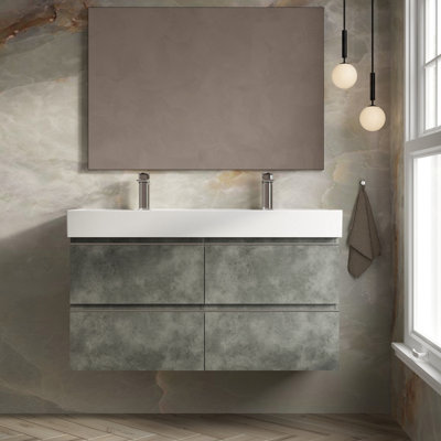Banyetti Vatilla 1200mm Wall Hung Vanity Unit With Veneto 1 Tap Hole BasinCemento Grey from B&Q