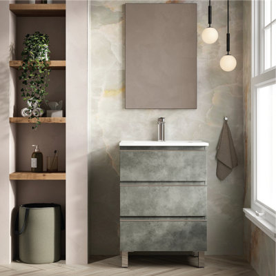 Banyetti Vatilla 600 Floorstanding Vanity Unit With Athena Basin - Cemento