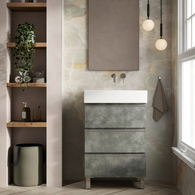 B&Q -  Vatilla 600mm Floorstanding Vanity Unit With Veneto No Tap Hole BasinCemento Grey
