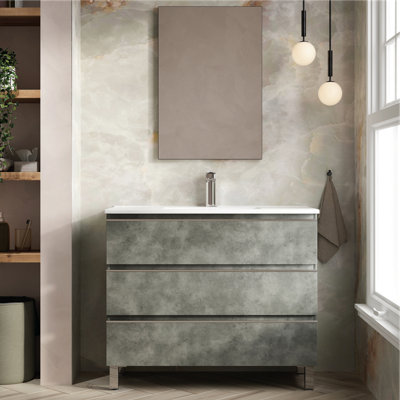 Banyetti Vatilla 1000mm Floorstanding Vanity Unit With Athena BasinCemento Grey from B&Q