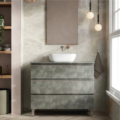 Banyetti Vatilla 1000mm Floorstanding Vanity Unit With Matching WorktopCemento Grey from B&Q
