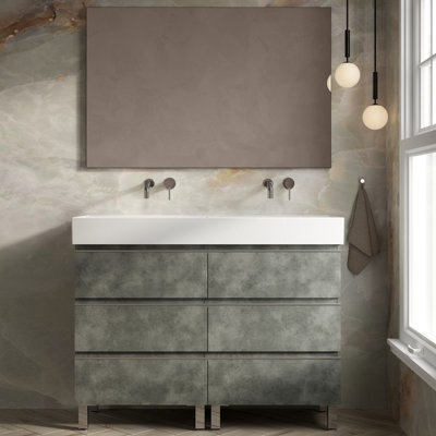 Banyetti Vatilla 1200mm Floorstanding Vanity Unit With Veneto No Tap Hole BasinCemento Grey from B&Q
