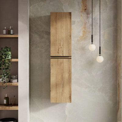 Banyetti Vatilla 1500mm Wall Hung Tall Cabinet With Matt Black HandlesOstippo Oak from B&Q