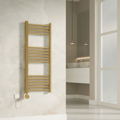 Banyetti Aureli 1000mm X 400mm Electric Ladder Towel Rail RadiatorBrushed Brass from B&Q