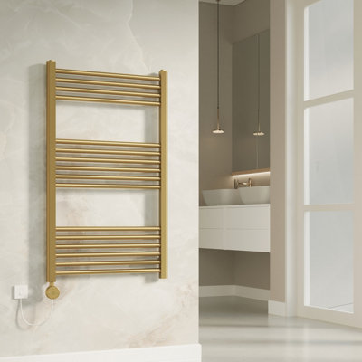Banyetti Aureli 1000mm X 600mm Electric Ladder Towel Rail RadiatorBrushed Brass from B&Q