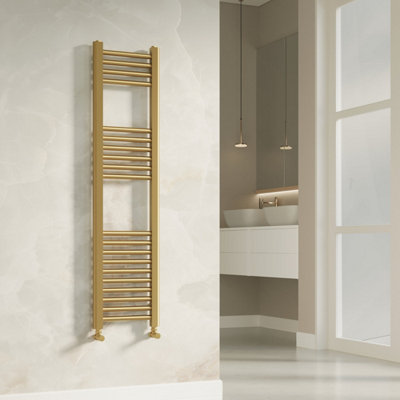 Banyetti Aureli 1200 X 300 Electric Ladder Towel Rail RadiatorBrushed Brass from B&Q