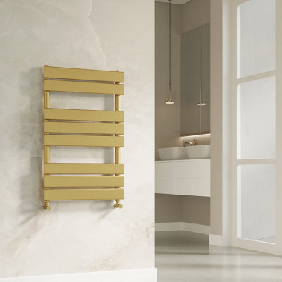 Banyetti Luxe 800 X 500 Flat Tube Towel RadiatorBrushed Brass from B&Q