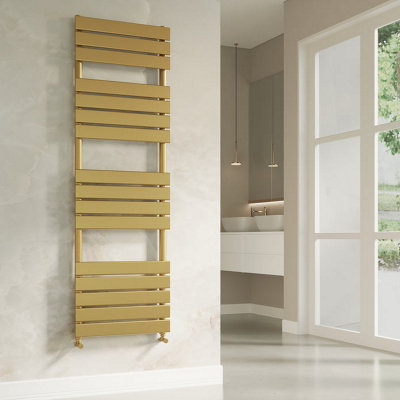Banyetti Luxe 1600 X 500 Flat Tube Towel RadiatorBrushed Brass from B&Q