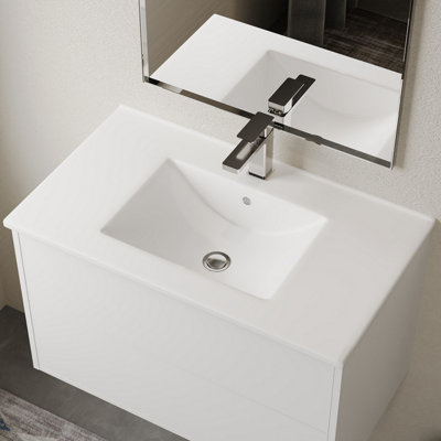 B&Q -  Lira 800mm Porcelain Basin SinkGloss White