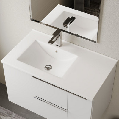 B&Q -  Lira 800mm Porcelain Basin Offset SinkGloss White